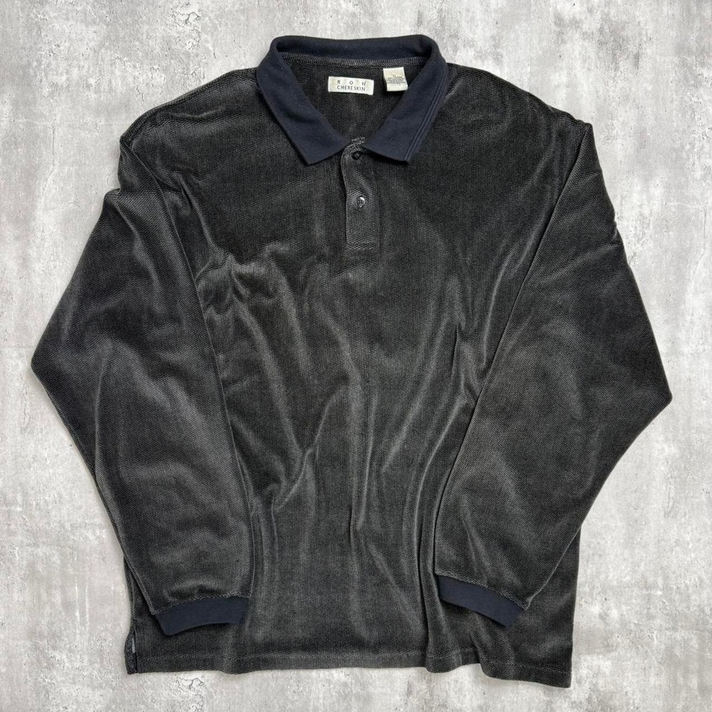 Vintage Ron Chereskin Dark Green Velvet Long Sleeve Polo Shirt XL Mens